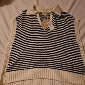 Elie Tahari Navy and White Striped Knit Vest